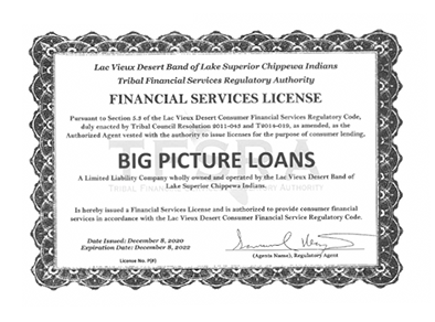 Big Picture Loans Lending License